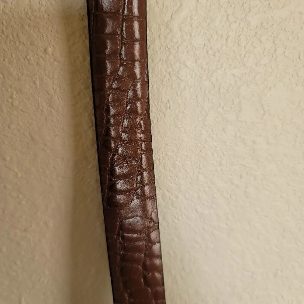 Womens small belt interchangable smooth black croc embossed brown silver buckle